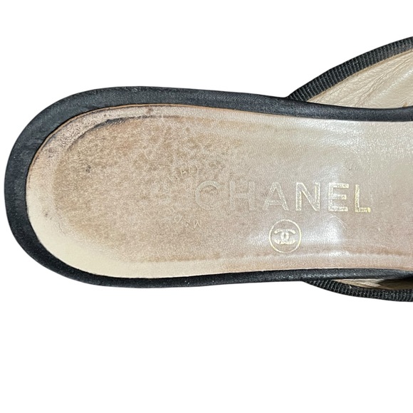 Vintage CHANEL Satin Cap Toe Mule Kitten Heels 39.5 CC Bow AUTHENTIC - Picture 8 of 13